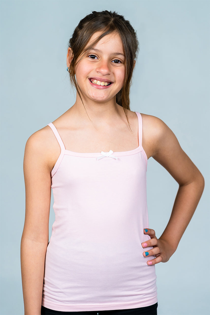 Girl's cami vest underwear with thin strap - pink side view