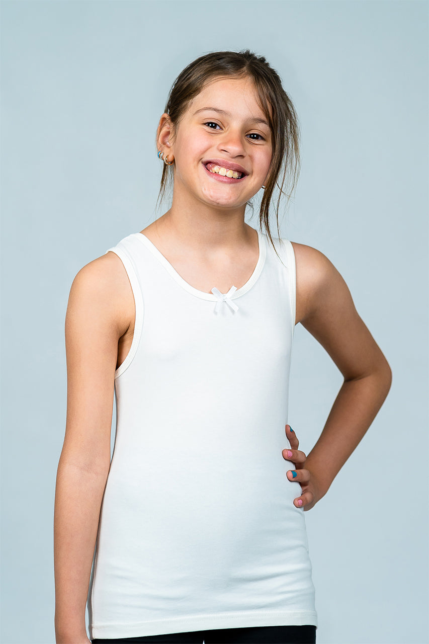 Girls Vest underwear with Wide strap - white - front view