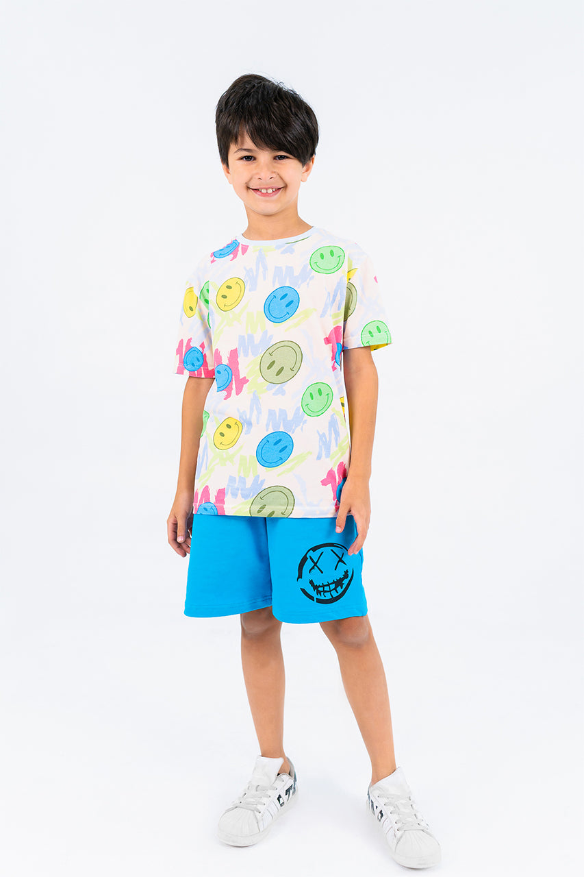 Boys t-shirt smile allover print for Outwear- front view