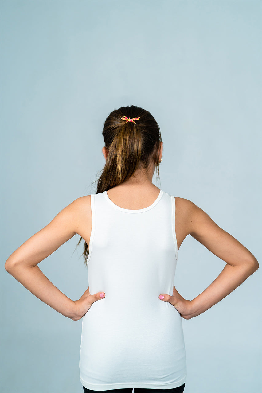 Girls Vest underwear with Wide strap - back view - white