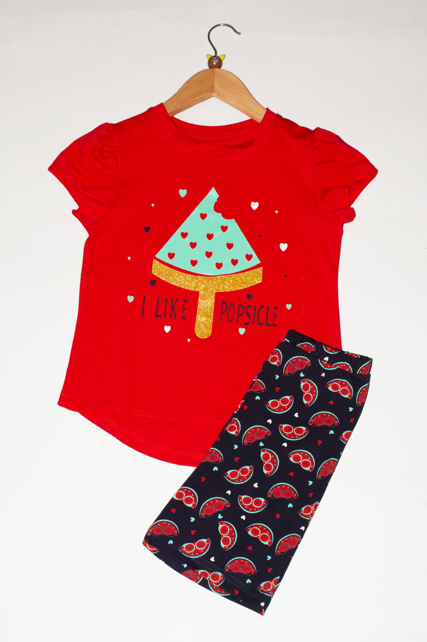 Girls short pajamas Cotton & short sleeves - Watermelon red- 2 pieces