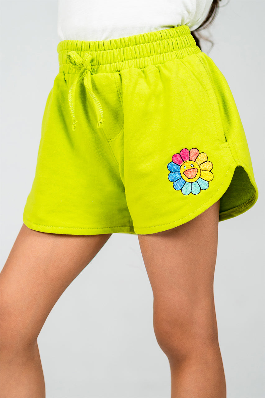 Girl's Mini Shorts with a Elasticated Waist and Flowers printed