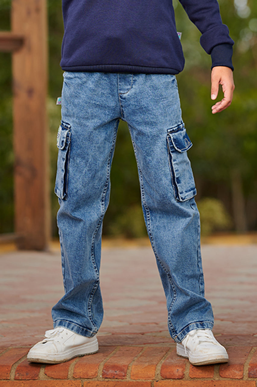 Boys' cargo jeans pants with flap pocket on both sides
