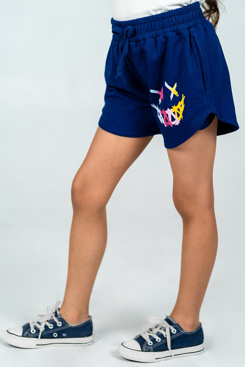 Girl Cotton Mini Short with Elasticated Waist - monster face - side view