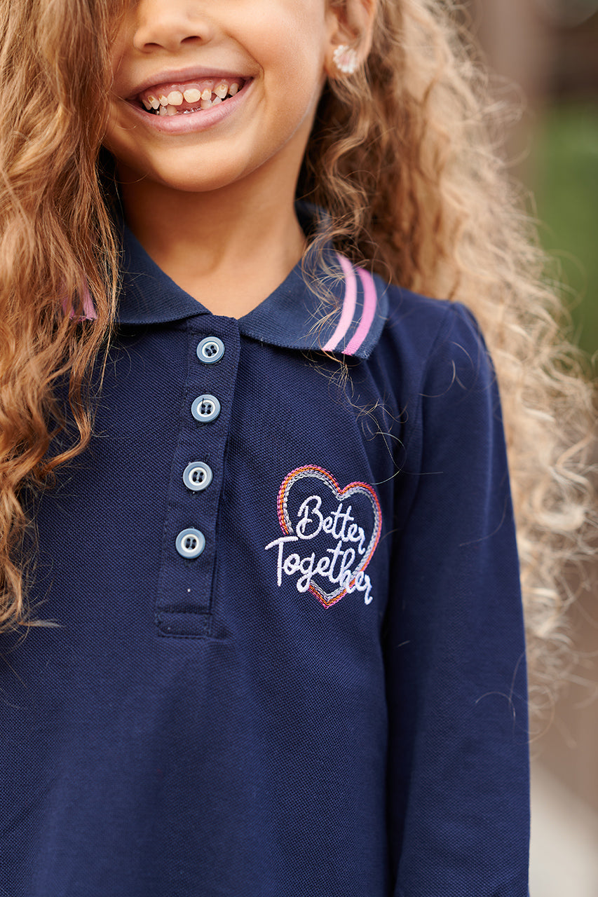 Girls Winter Navy polo dress  with 'Better Together' Print