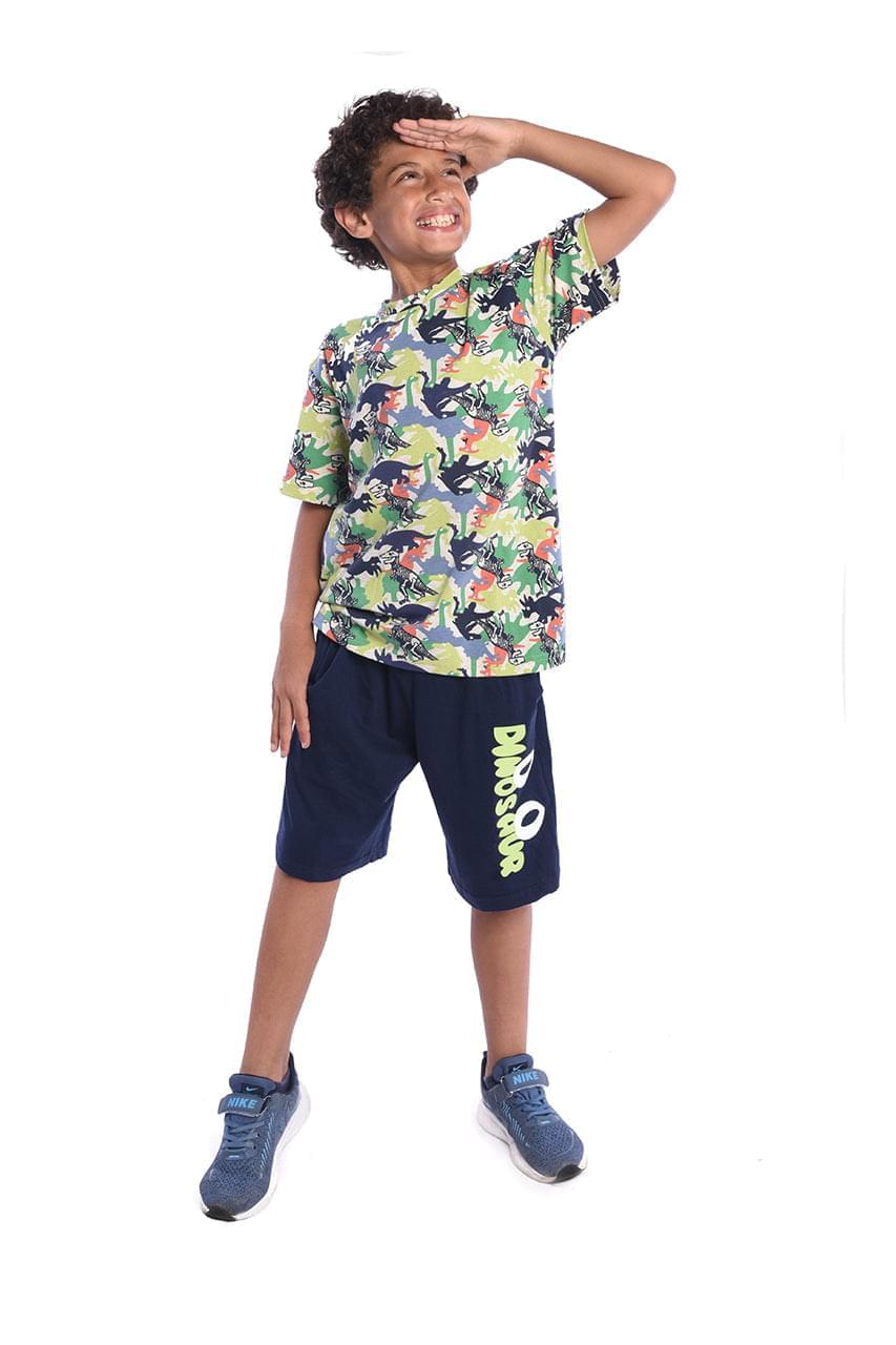 Boy's Short pajamas with Dinosaur printed - front view