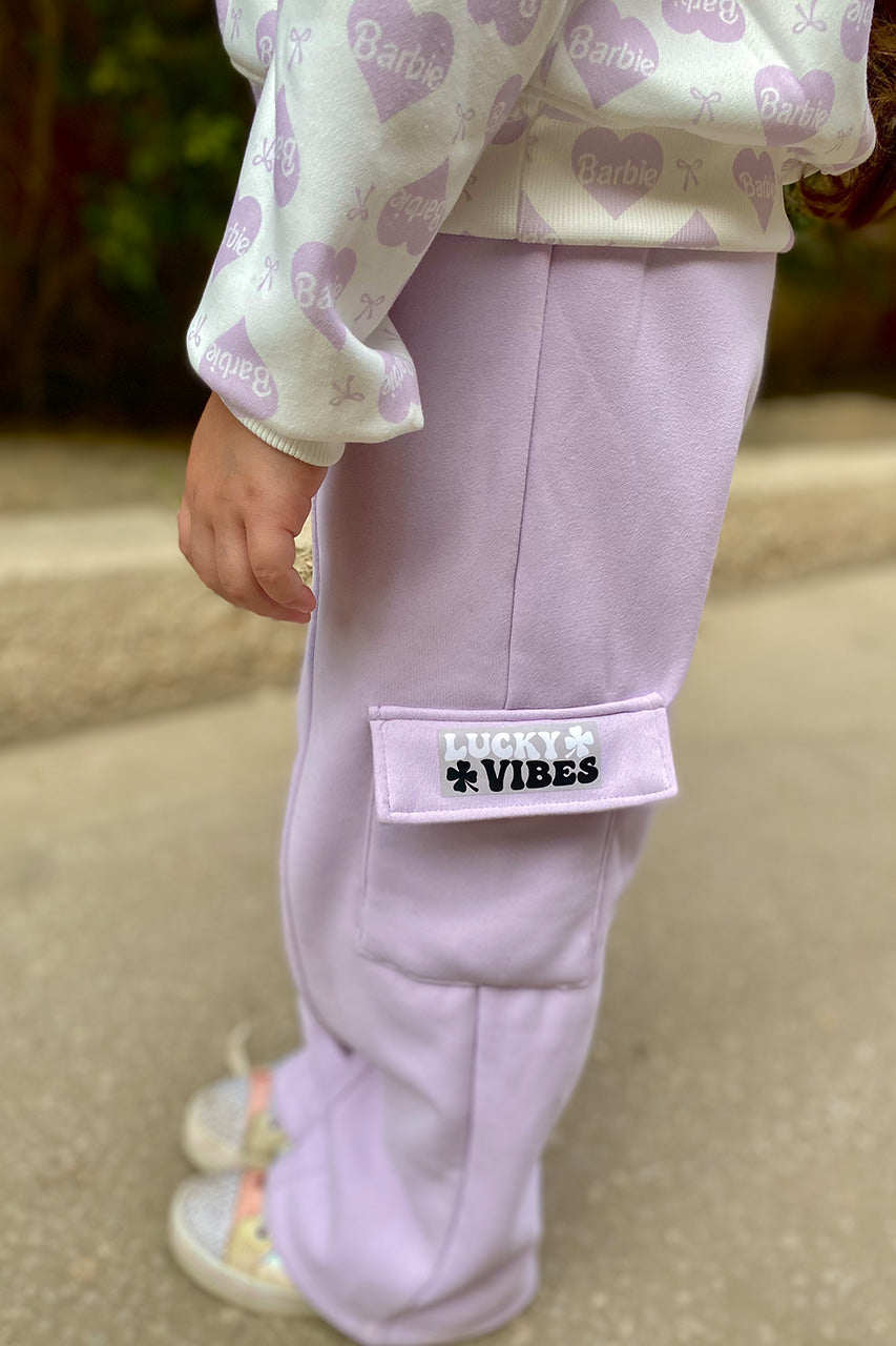 Girls Wide Leg Pants with Large Side Pockets - Lavender