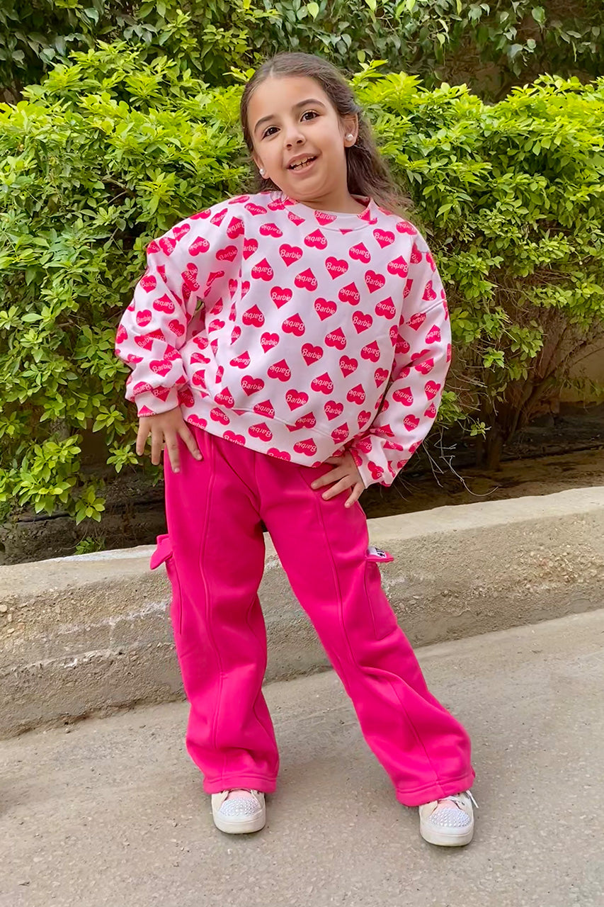 Girls Wide Leg Pants with Large Side Pockets - Fuchsia