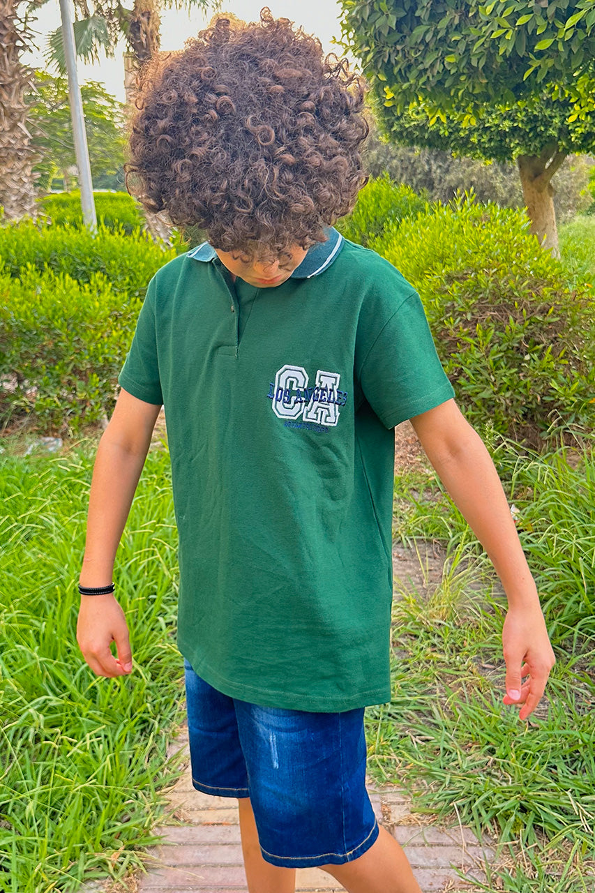 Boys cotton polo t-shirt - Olive - zoom in