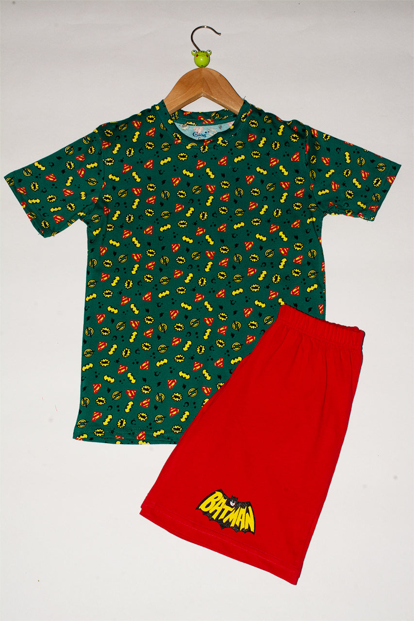 Boys Cotton Short Pajamas with Batman allover printed - 2 pieces