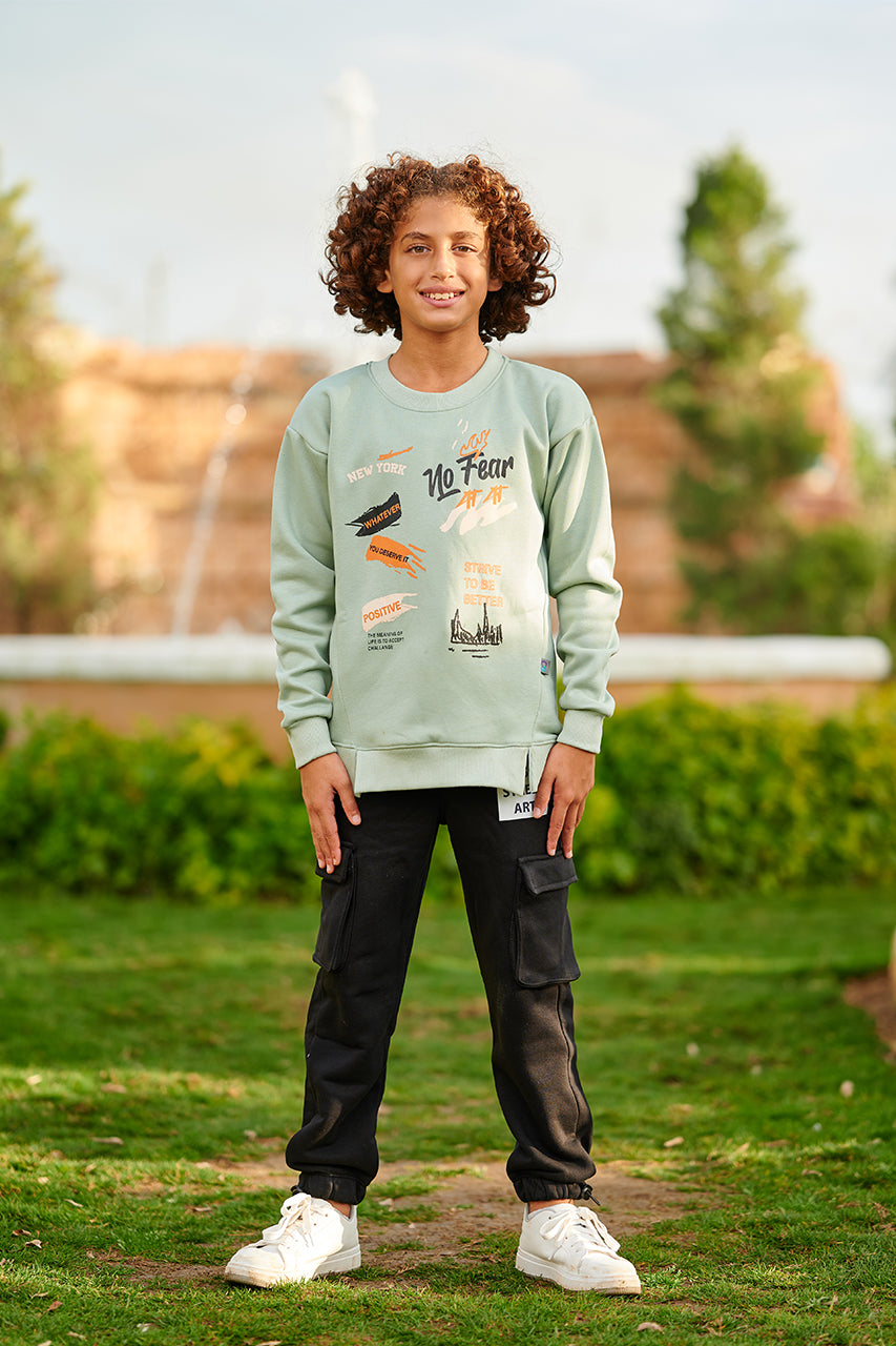 Boys' crew neck Sweatshirt with Typography printed - tea color