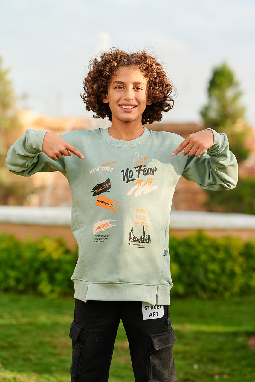 Boys' crew neck Sweatshirt with Typography printed - tea color