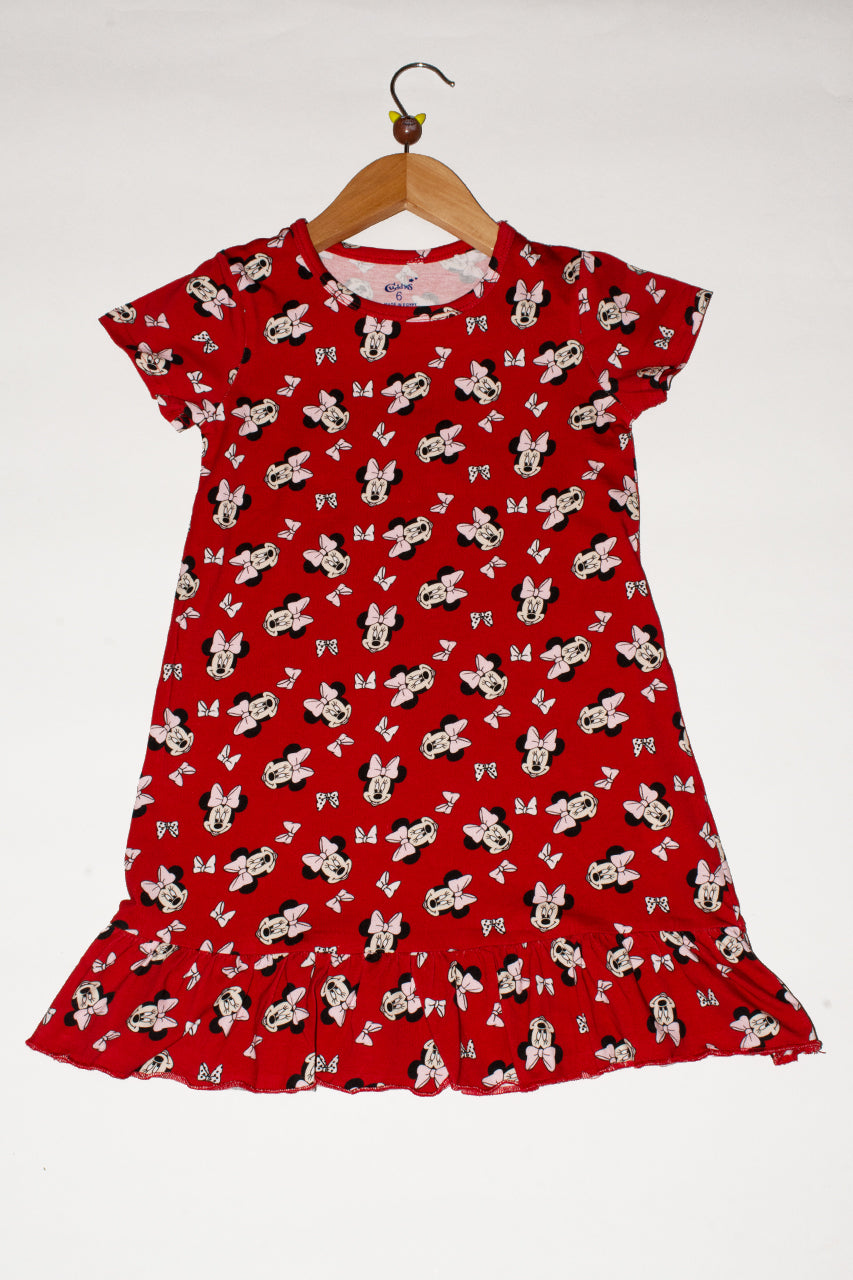 Girls cotton night dress with Minnie printed one piece 