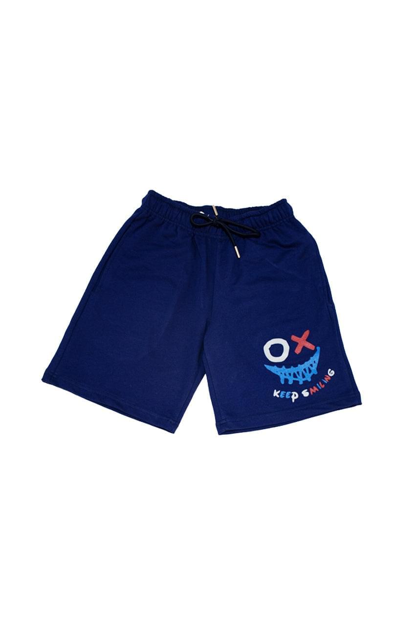 Boy's Milton Short with a drawstring and a keep smiling print - blue