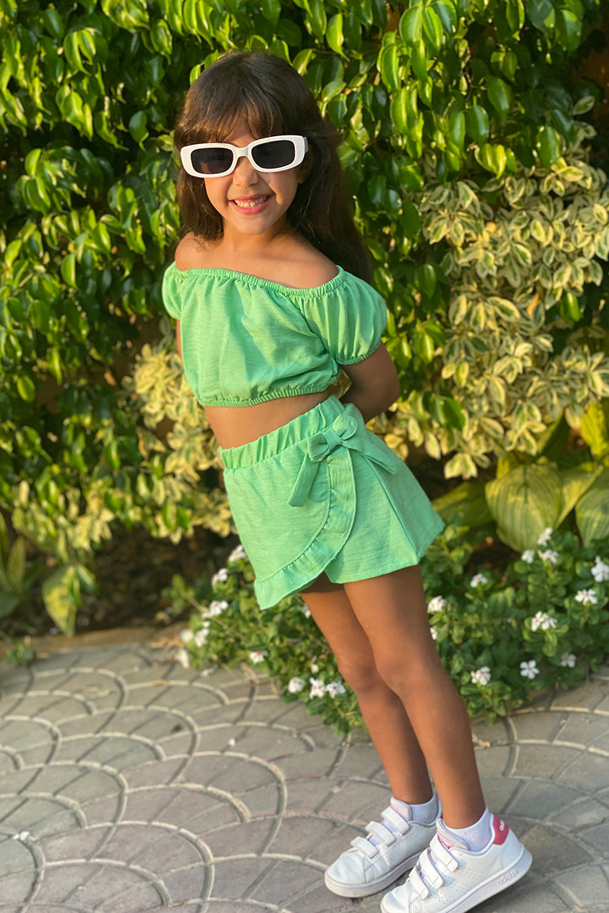 Girls matching set: t-shirt and skirt - Ketan - Green apple