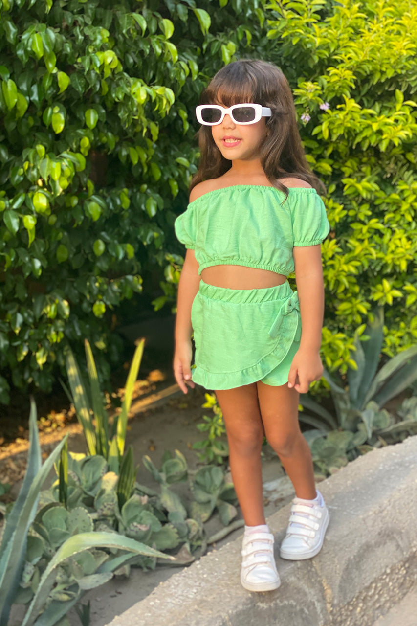 Girls matching set: t-shirt and skirt - Ketan - Green apple