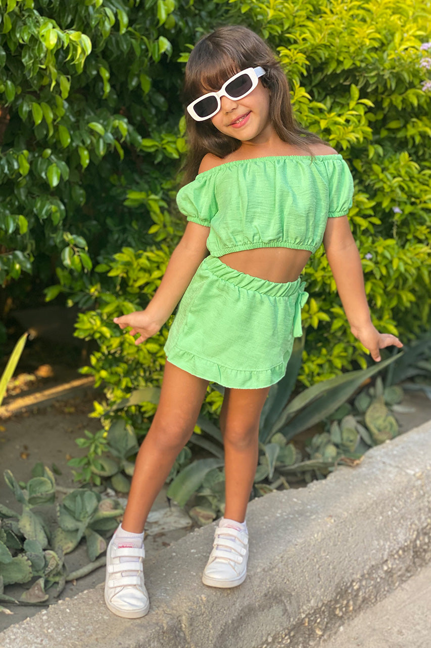 Girls matching set: t-shirt and skirt - Ketan - Green apple