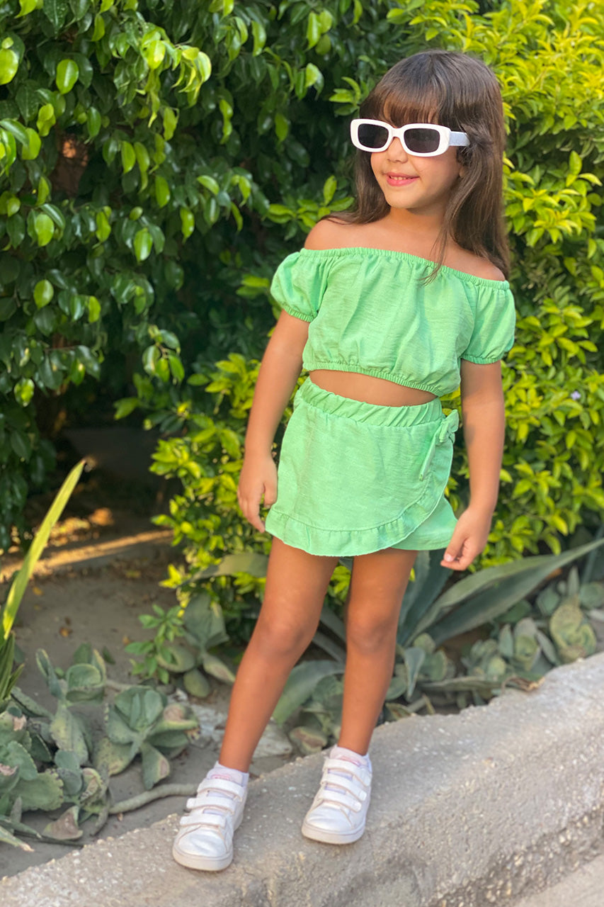 Girls matching set: t-shirt and skirt - Ketan - Green apple