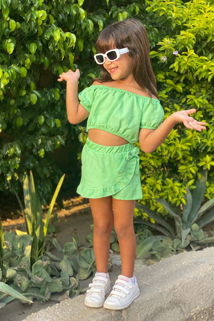 Girls matching set: t-shirt and skirt - Ketan - Green apple