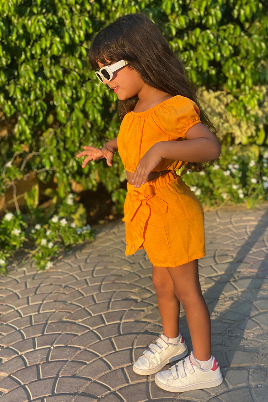 Girls matching set: t-shirt and skirt - Ketan - Orange