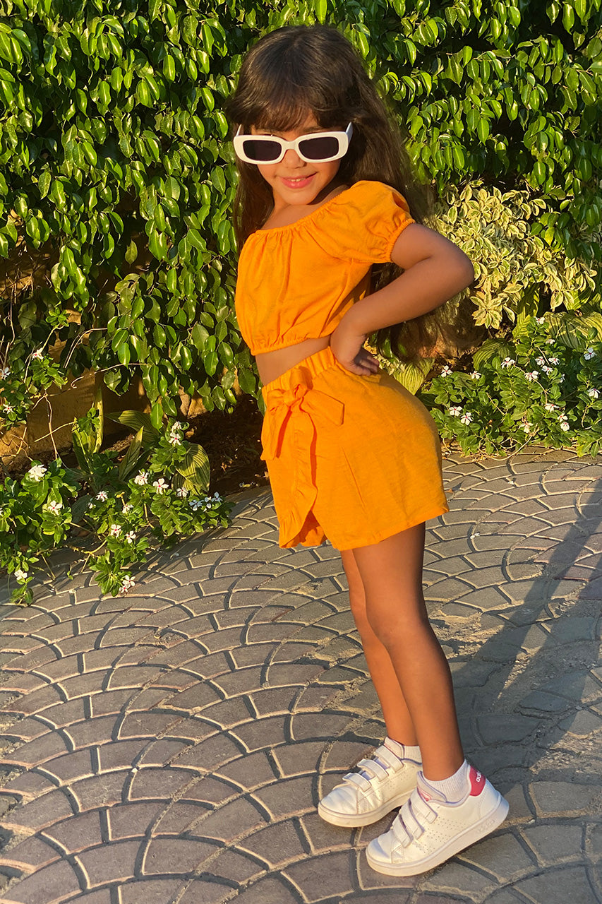 Girls matching set: t-shirt and skirt - Ketan - Orange