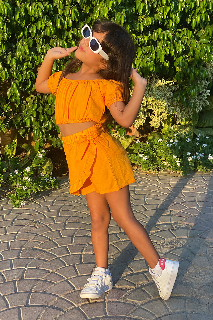 Girls matching set: t-shirt and skirt - Ketan - Orange