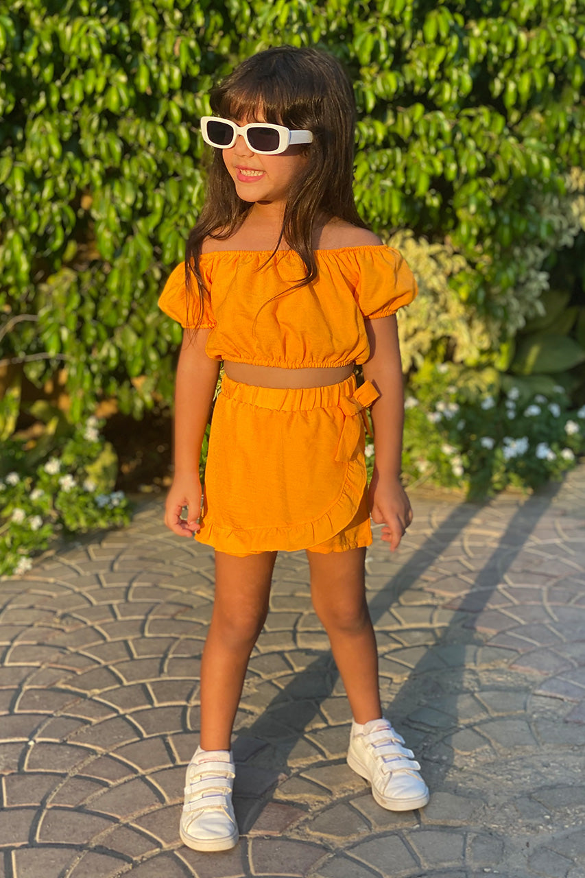 Girls matching set: t-shirt and skirt - Ketan - Orange