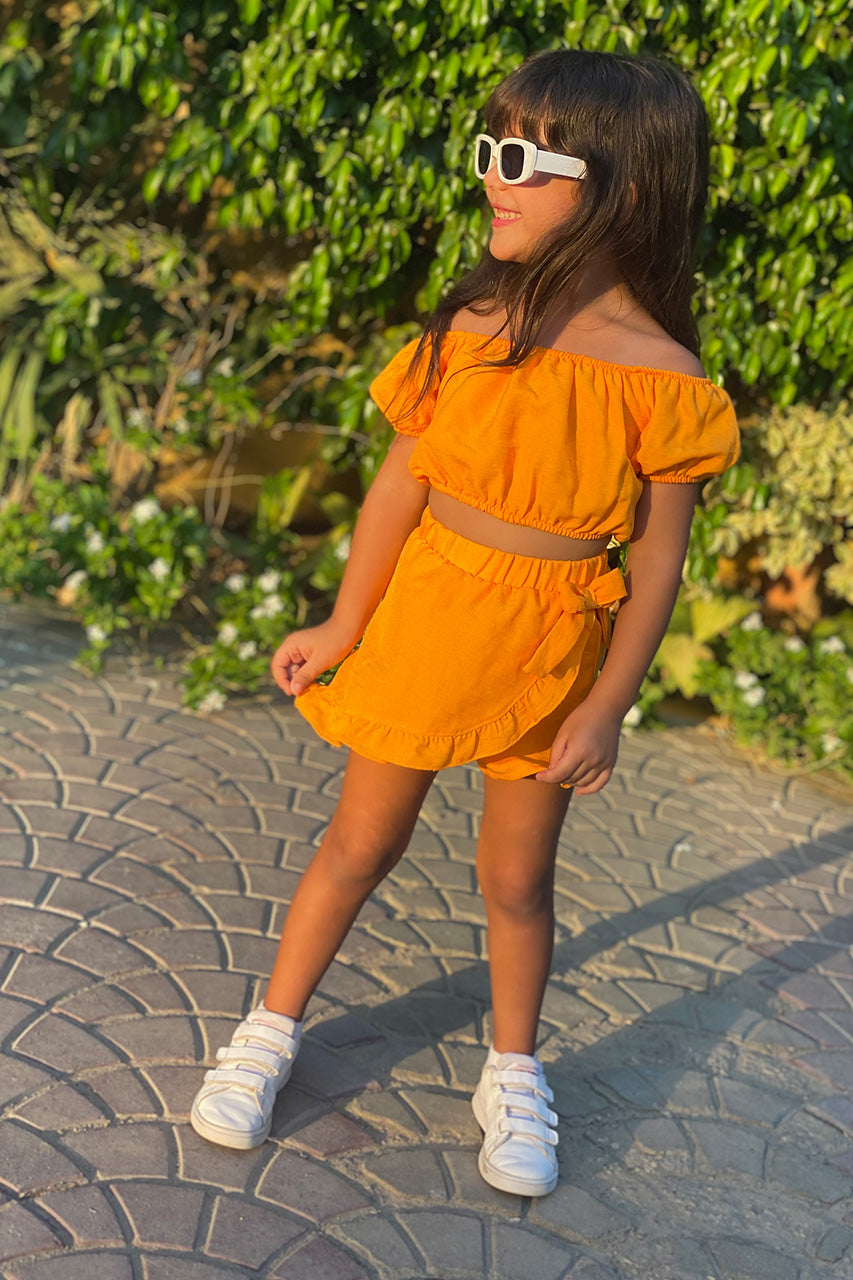 Girls matching set: t-shirt and skirt - Ketan - Orange