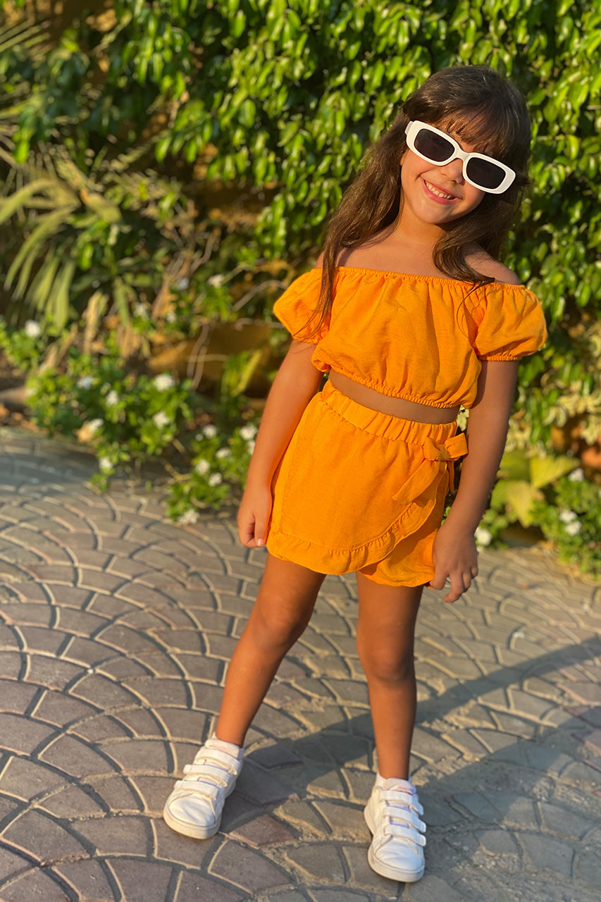 Girls matching set: t-shirt and skirt - Ketan - Orange