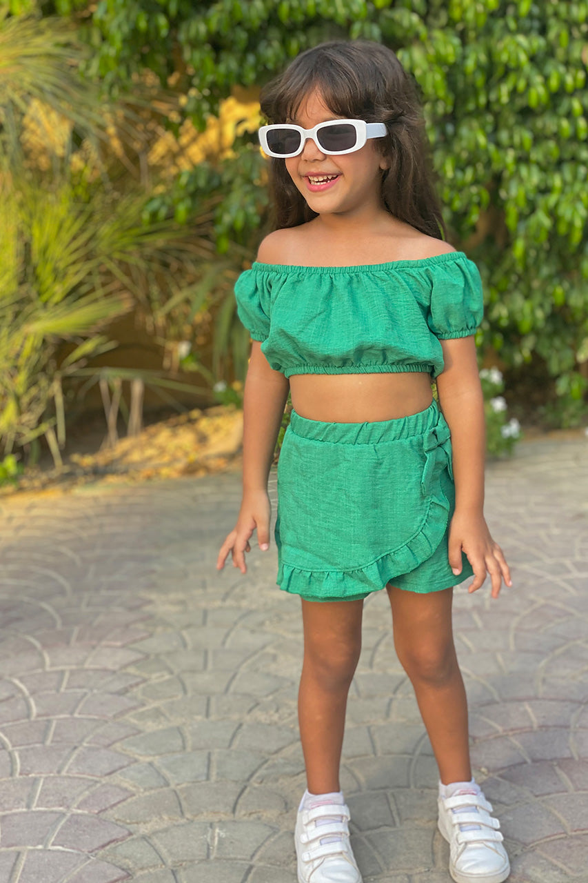 Girls matching set: t-shirt and skirt - Ketan - Dark green