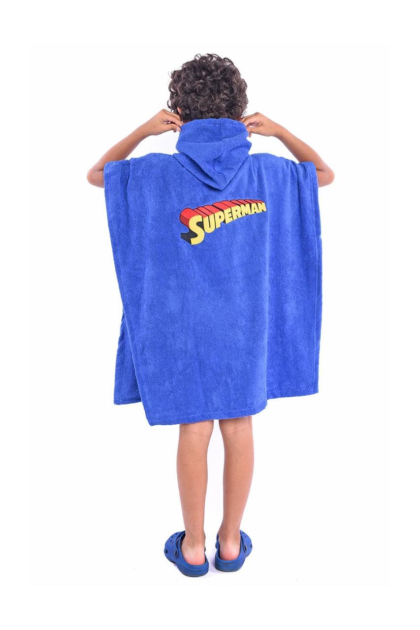 Boy's Blue Towel poncho with Superman design - back view