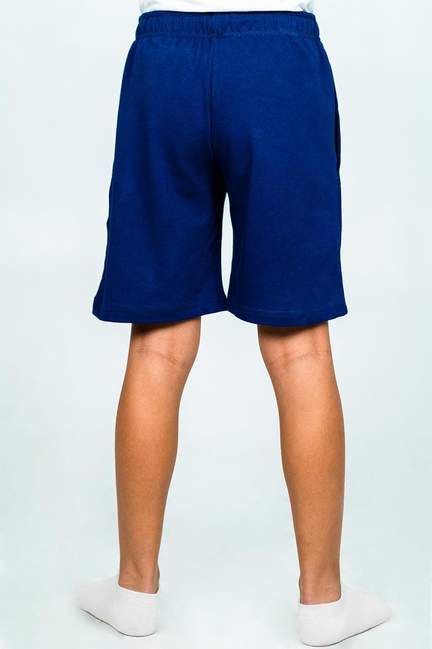 Boy's Milton Short with a drawstring and a keep smiling print - blue - back view- zoom out