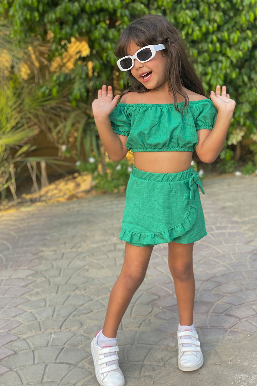 Girls matching set: t-shirt and skirt - Ketan - Dark green