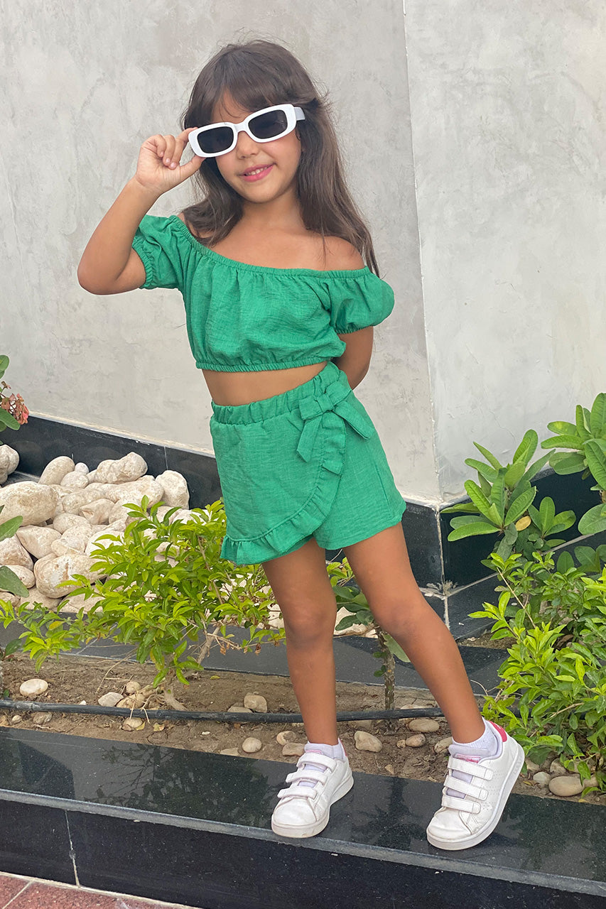 Girls matching set: t-shirt and skirt - Ketan - Dark green