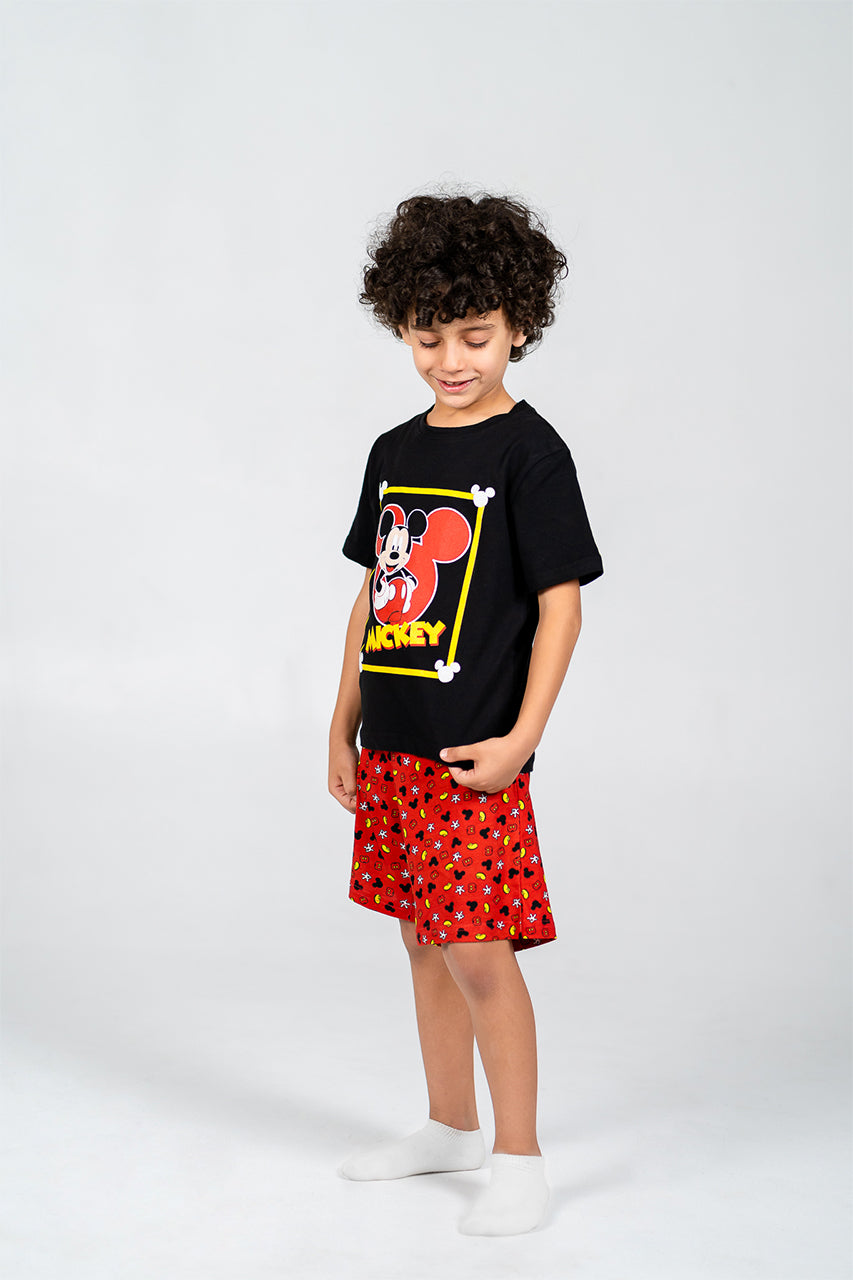 Boys Cotton Short Pajamas with mickey mouse printed - side view