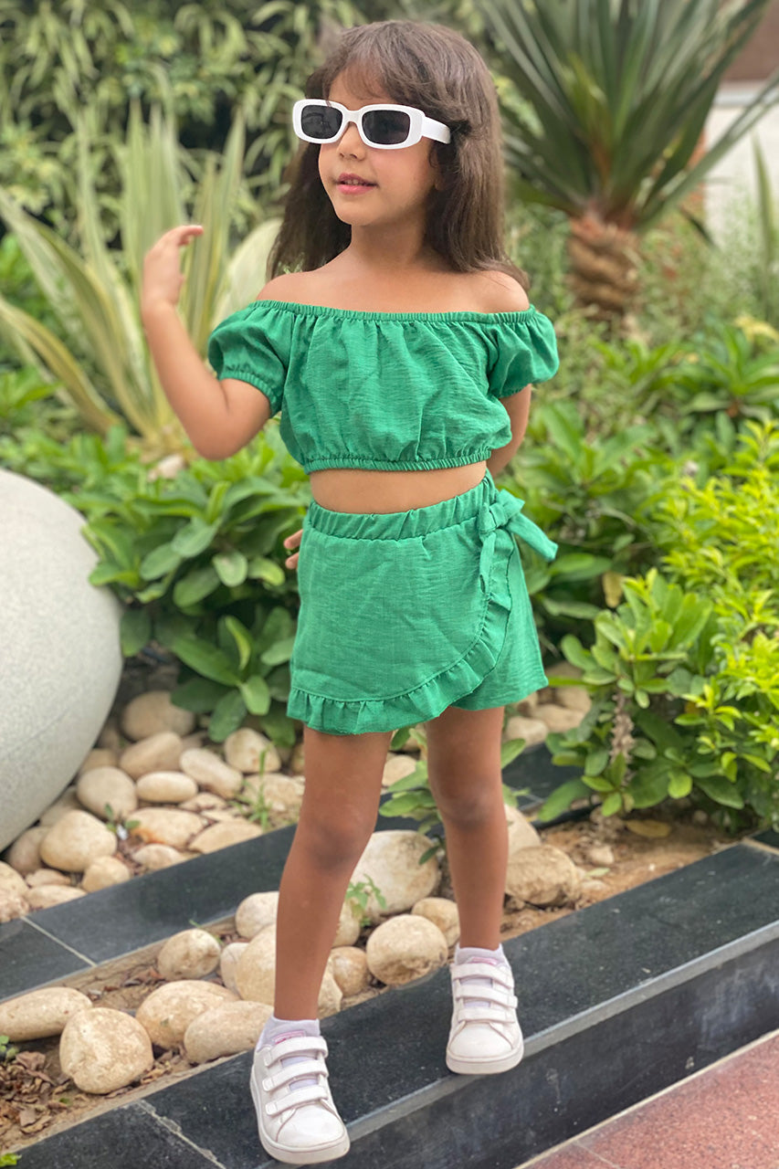 Girls matching set: t-shirt and skirt - Ketan - Dark green