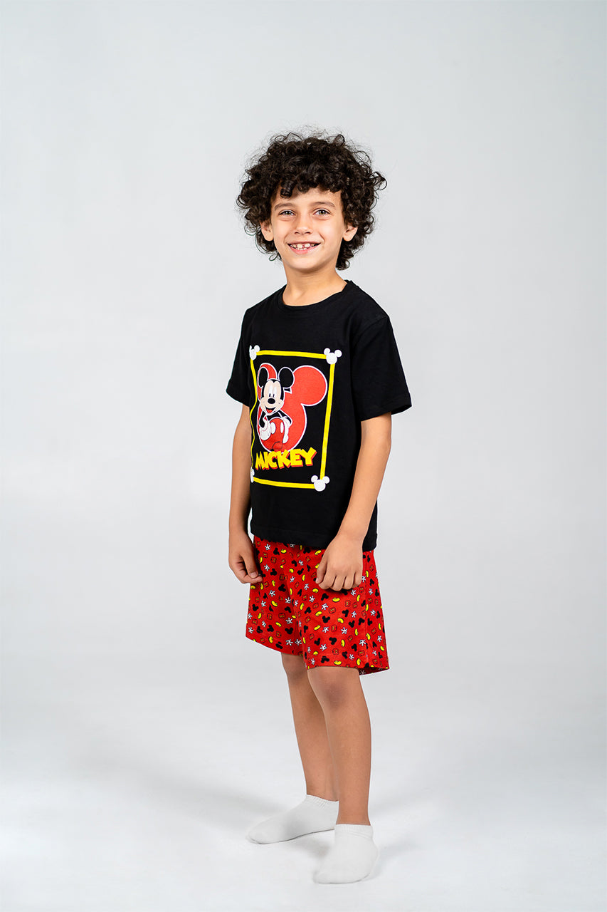 Boys Cotton Short Pajamas with mickey mouse printed - side view 2