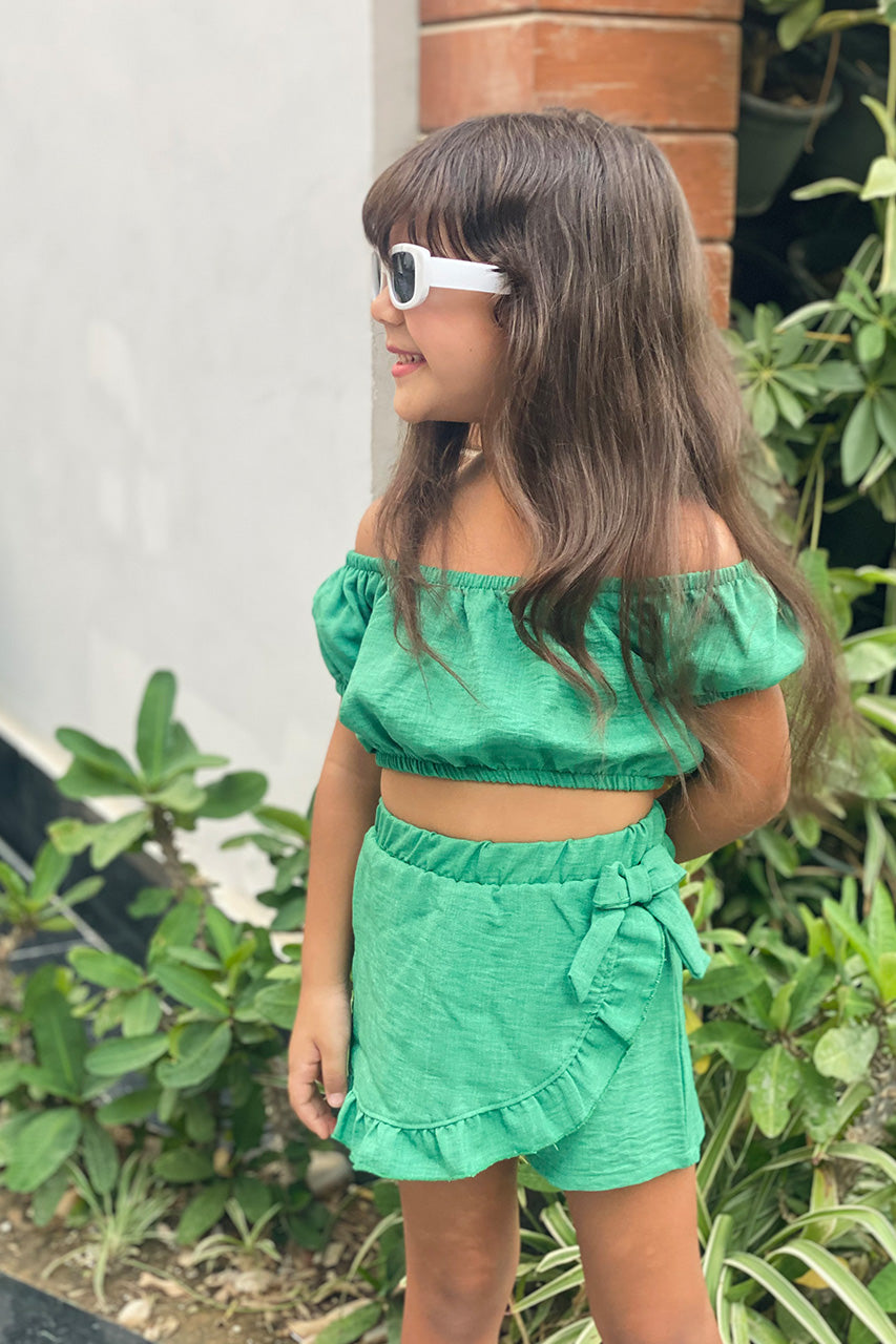 Girls matching set: t-shirt and skirt - Ketan - Dark green