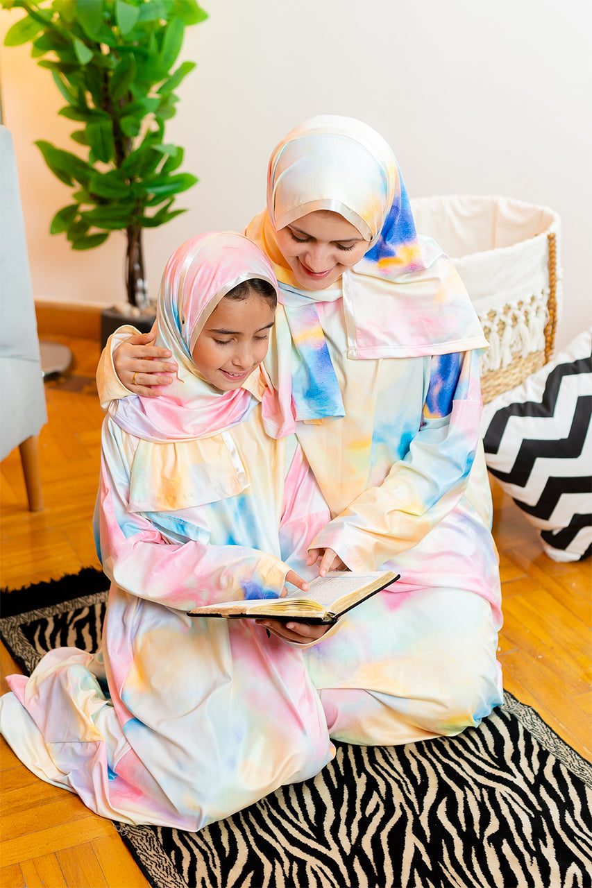 Girls & Mommy matching Single Lycra Essdal - yellow Tie dye