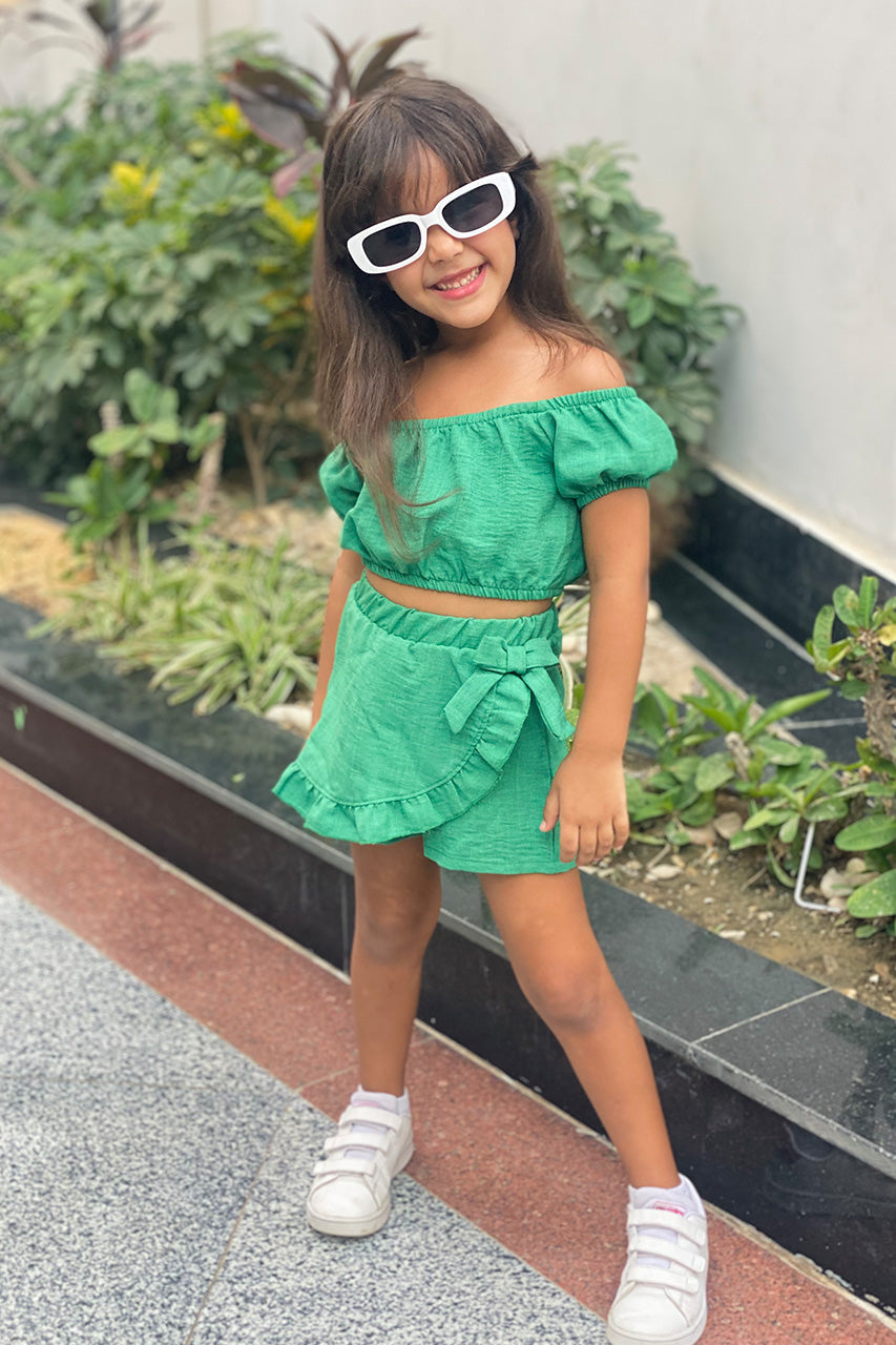 Girls matching set: t-shirt and skirt - Ketan - Dark green