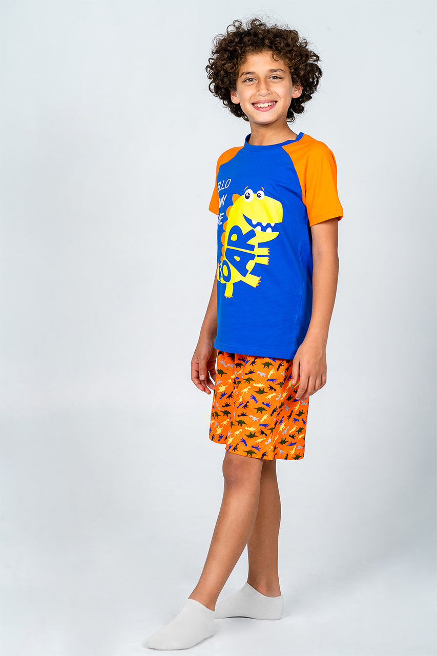 Boys Cotton Short Pajamas with Hello My Dude printed - side view