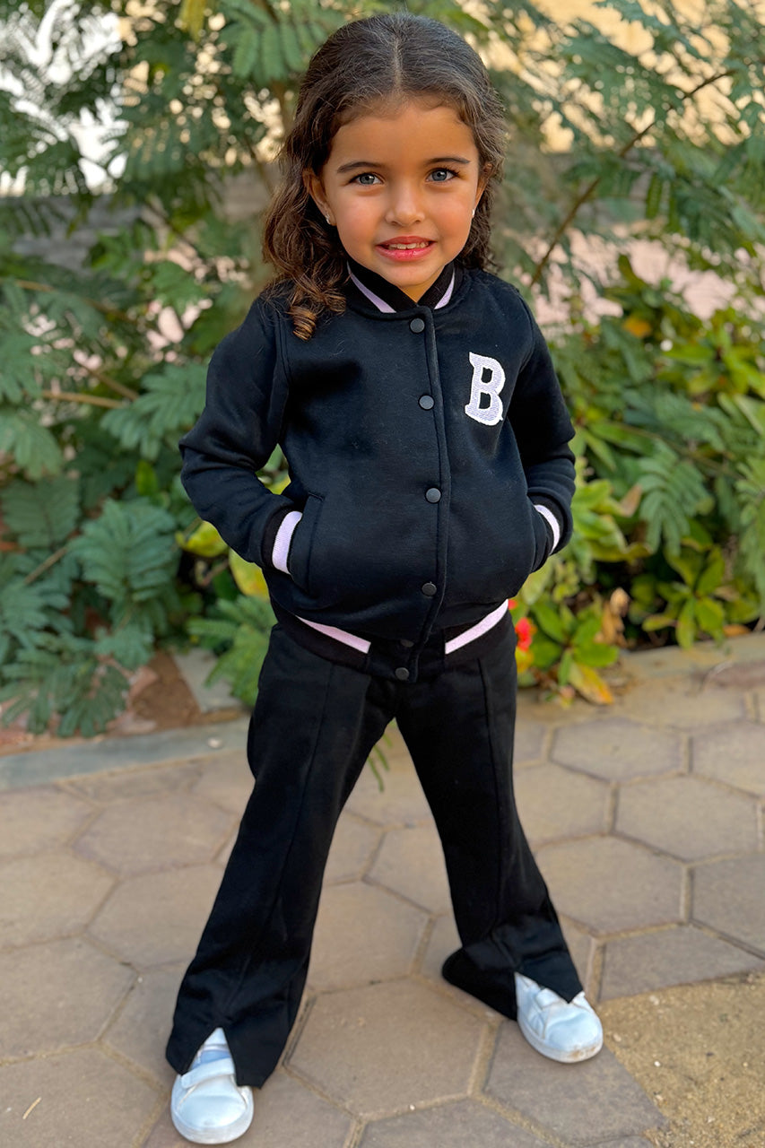 Girls winter jacket Barbie Baseball Stylish - Black & Lavender