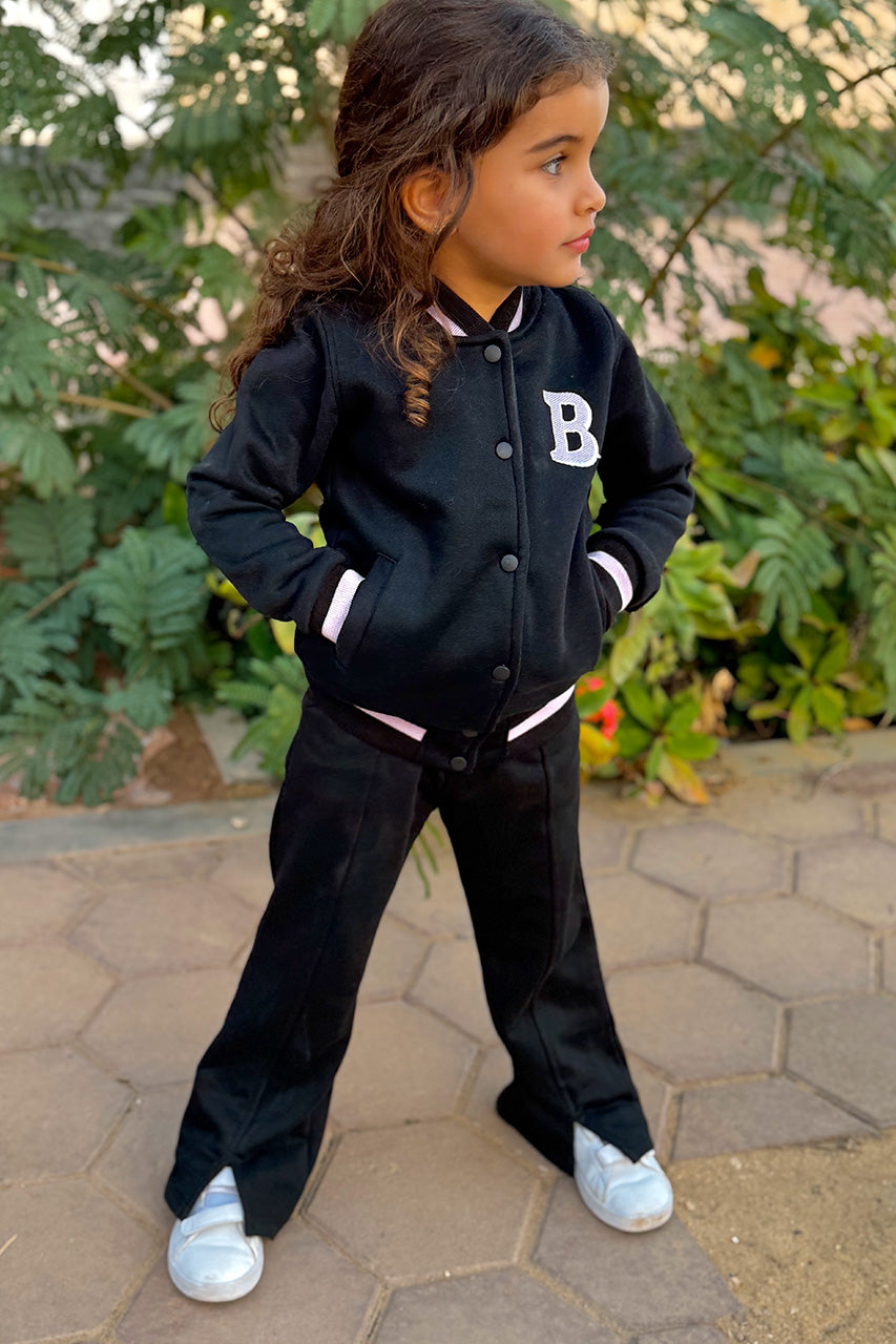 Girls winter jacket Barbie Baseball Stylish - Black & Lavender