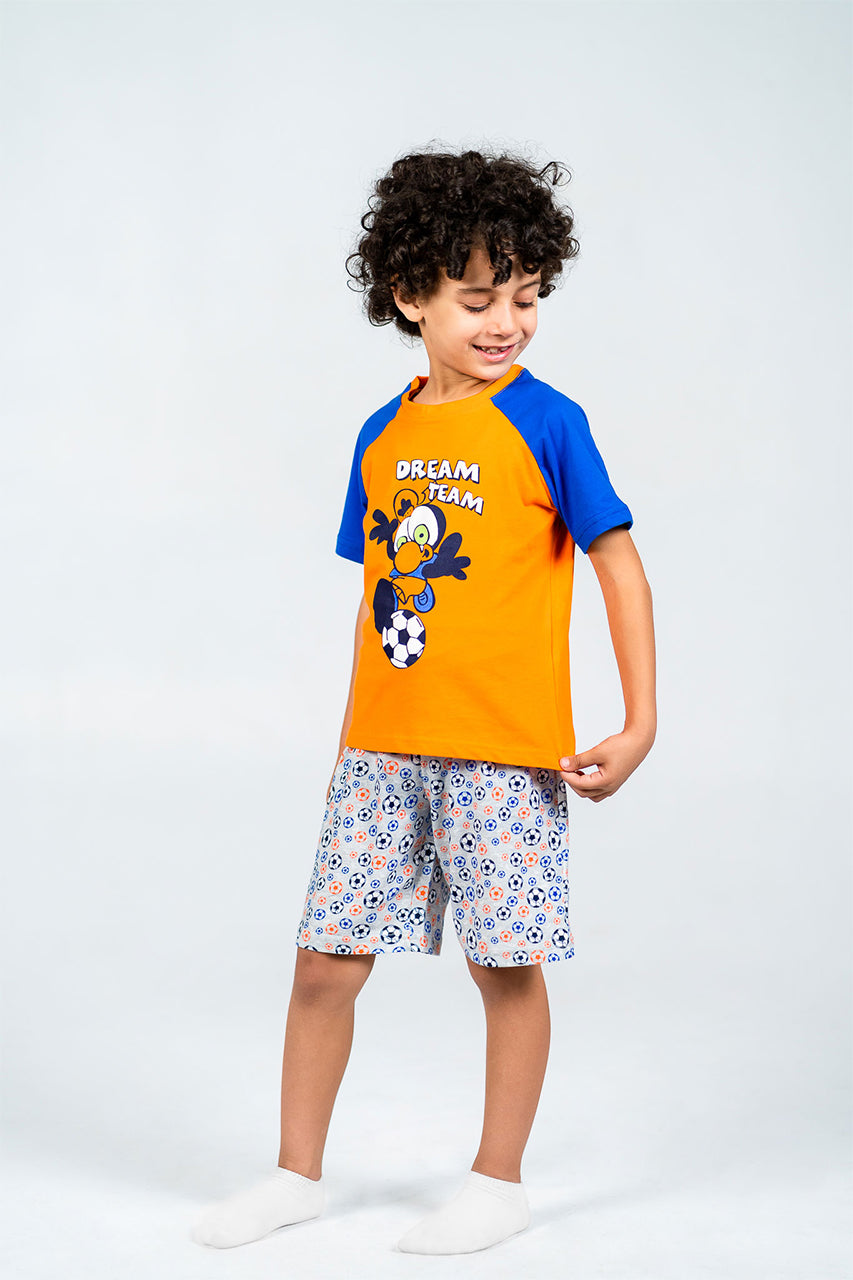 Boys Cotton Short Pajamas with Dream Team printed- front view