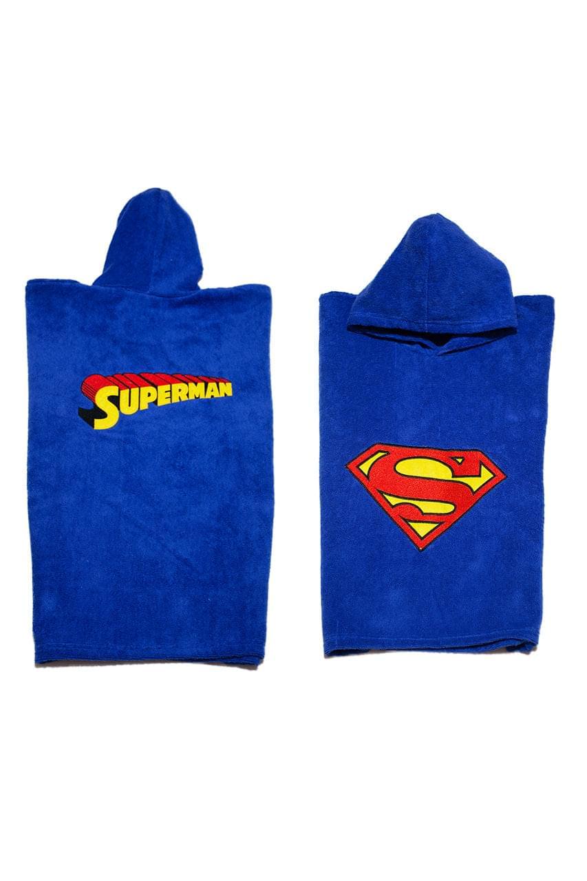 Boy's Blue Towel poncho with Superman design - back and front