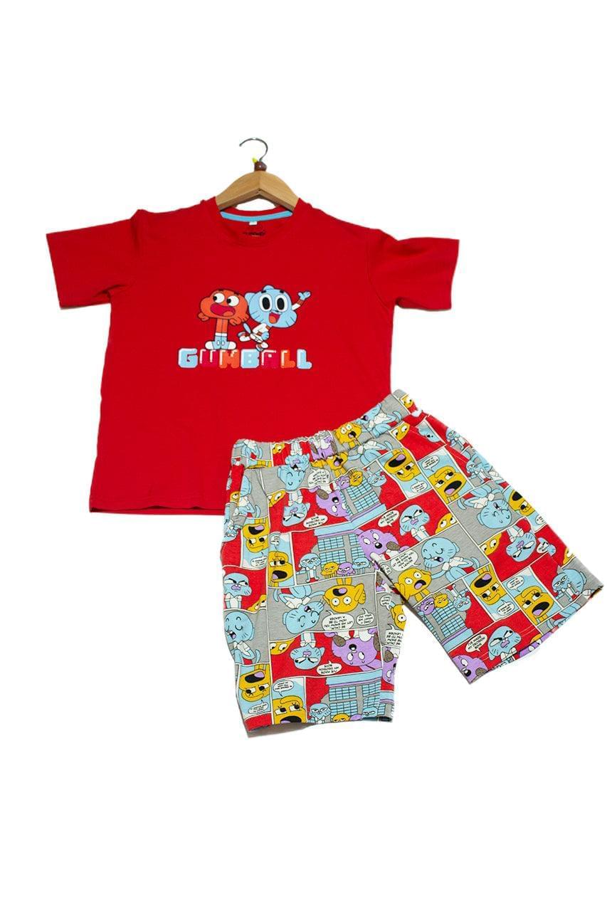 Boy's Short pajamas with Gumball printed - red color