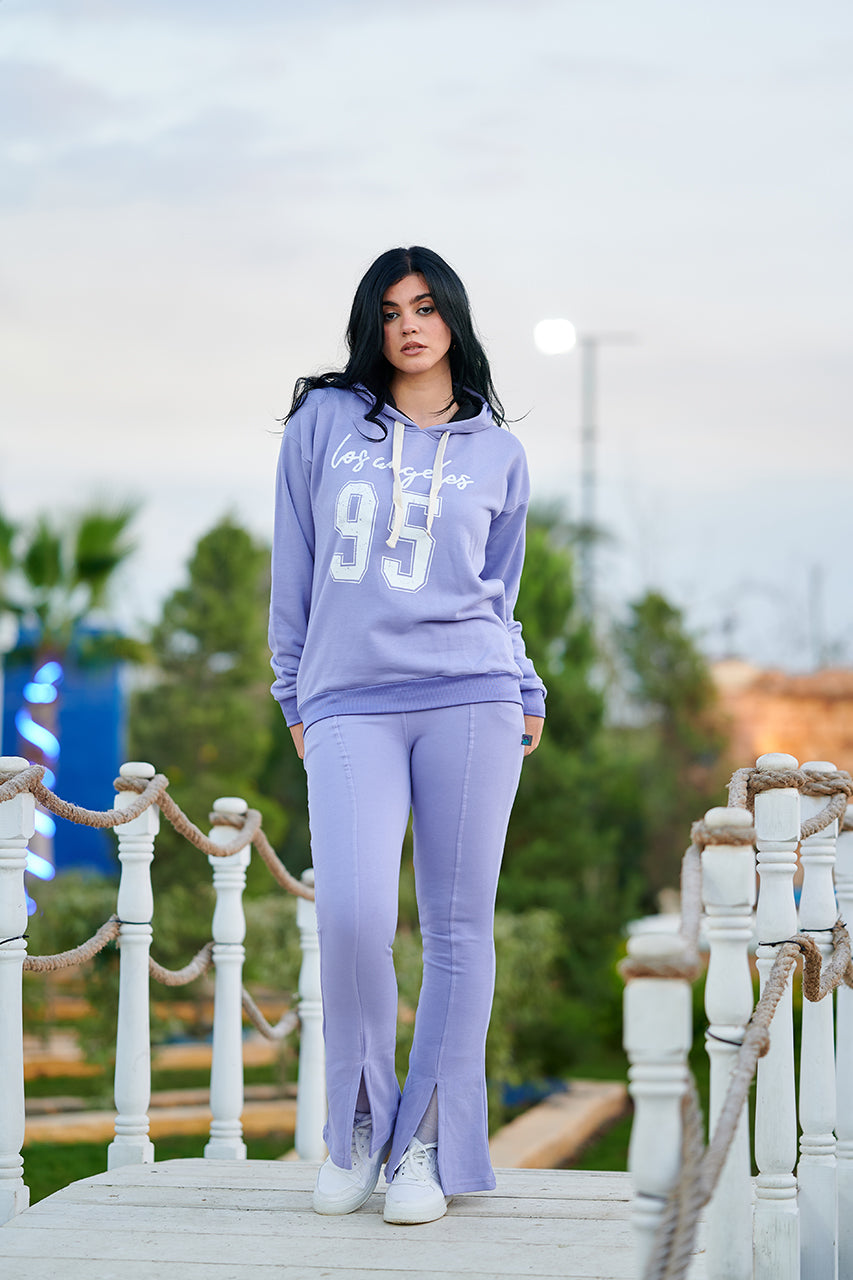 Girls' Purple Hooded Sweatshirt with White 'Los Angeles 95' Printed