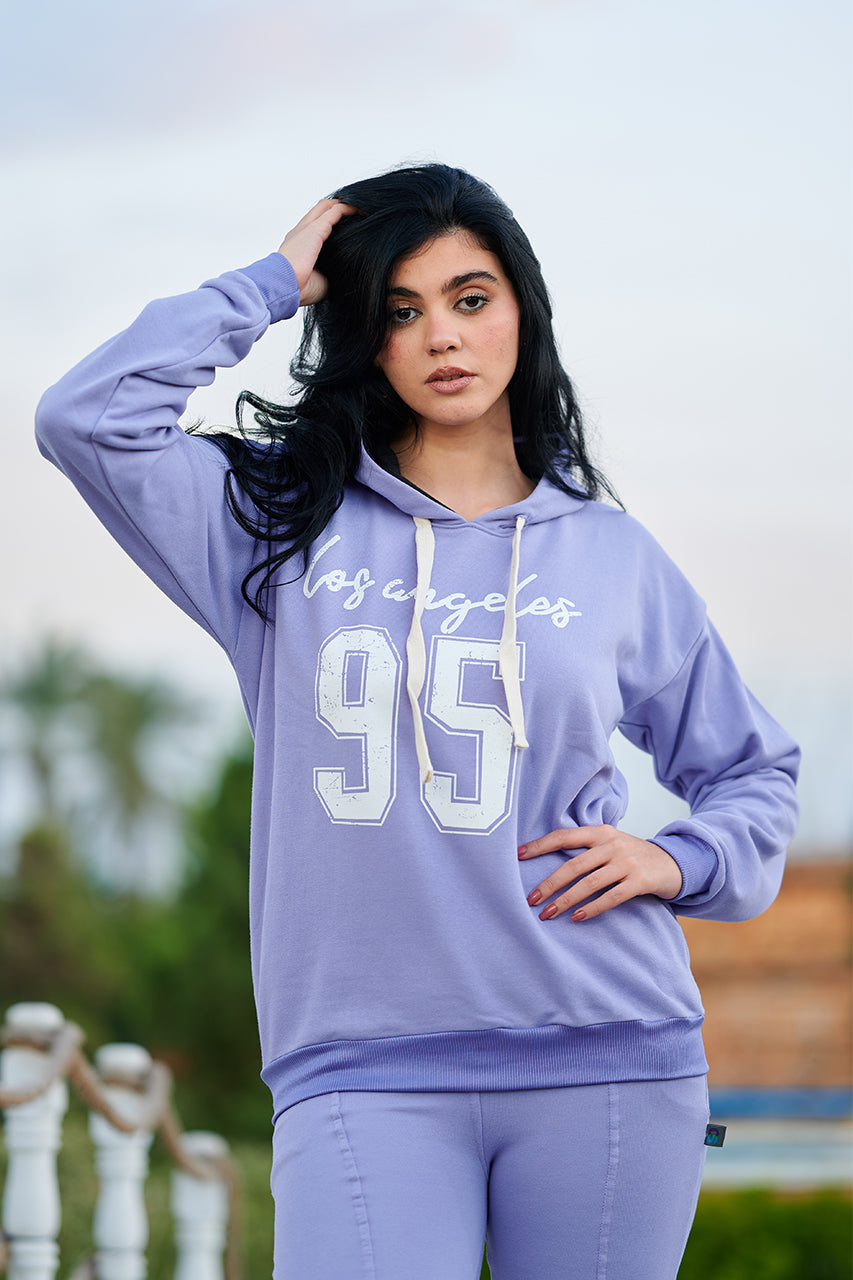 Girls' Purple Hooded Sweatshirt with White 'Los Angeles 95' Printed