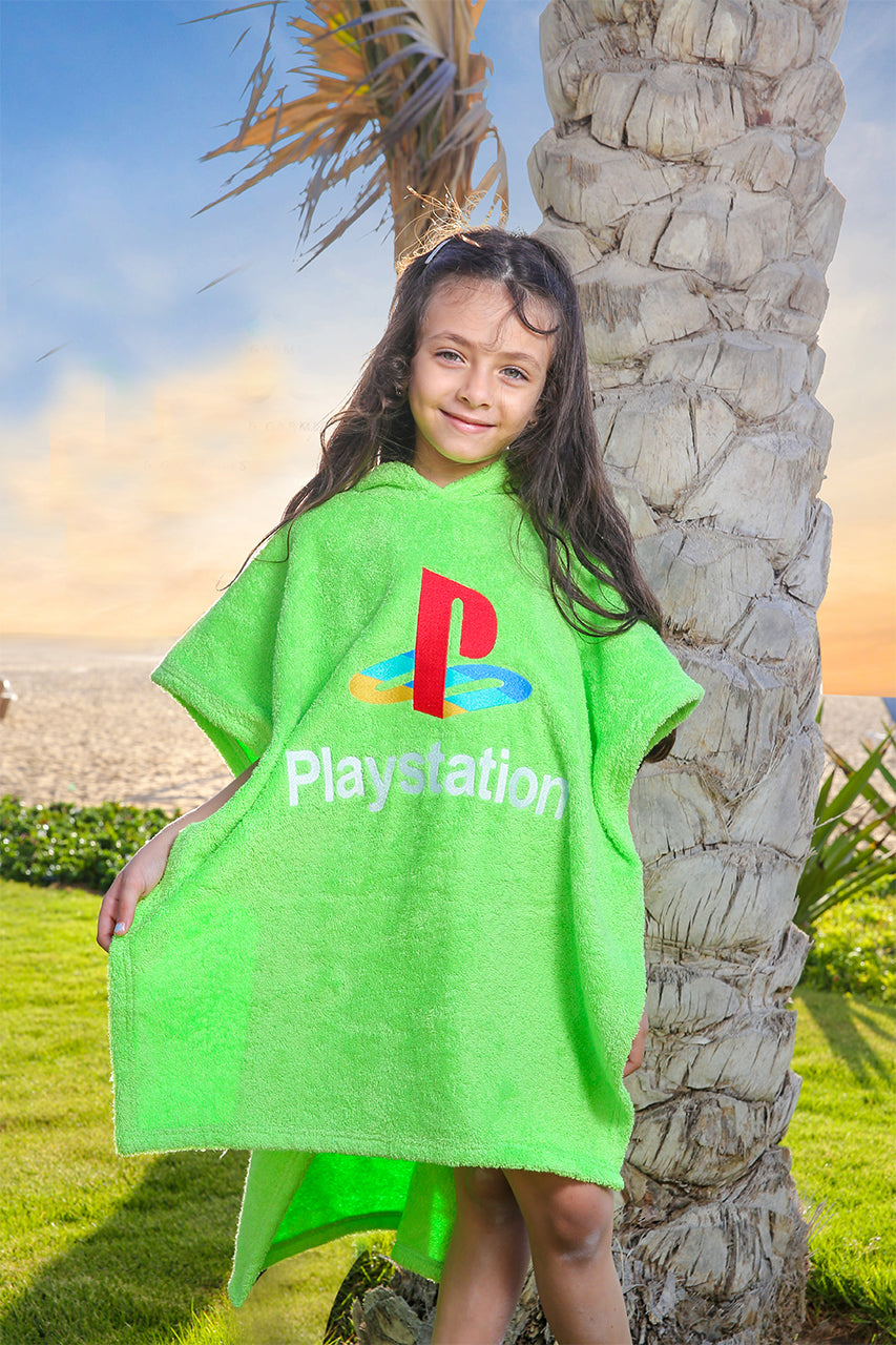 girls Poncho Beach Towel with Play Station print