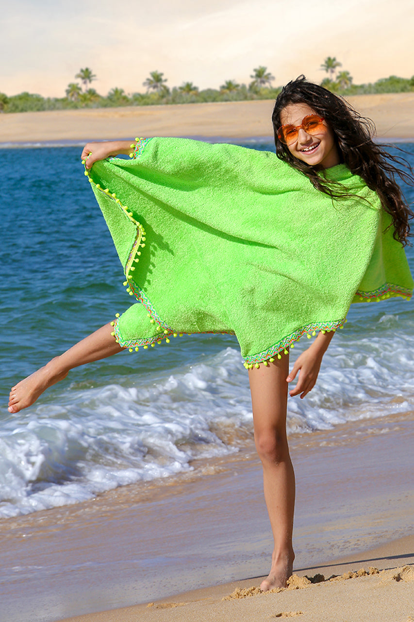 Girl's Beach Towel poncho - Green